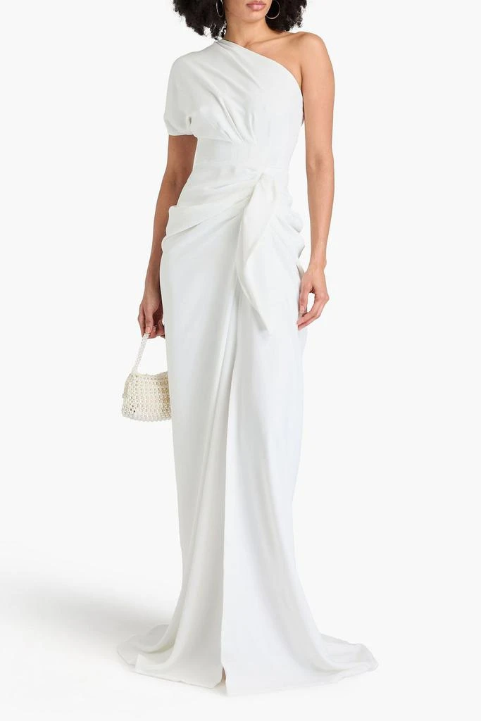RHEA COSTA Elena one-shoulder draped crepe gown 2