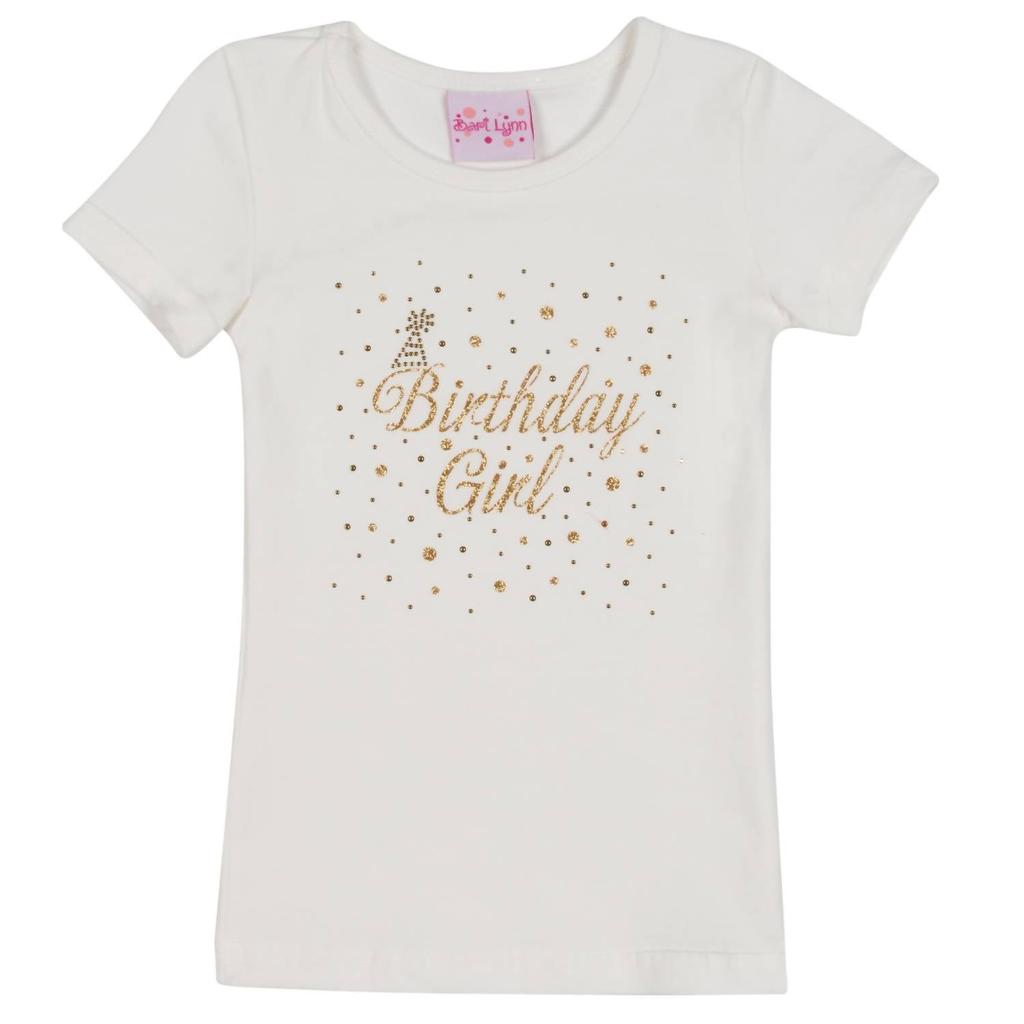Bari Lynn Bari Lynn - Bari Lynn White Tee Shirt with Sparkling Gold "Birthday Girl" Design