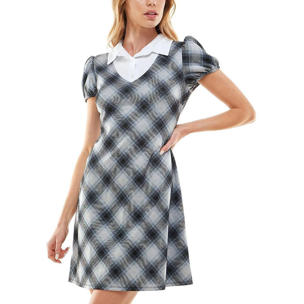 Planet Gold Juniors Womens Plaid Mini Shirtdress 3
