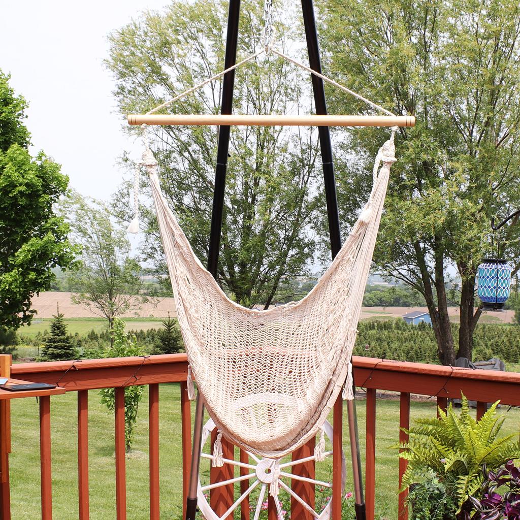 Sunnydaze Extra Large Lightweight Cotton/Nylon Rope Outdoor Mayan Hammock Chair - 330 lb Weight Capacity - Natural