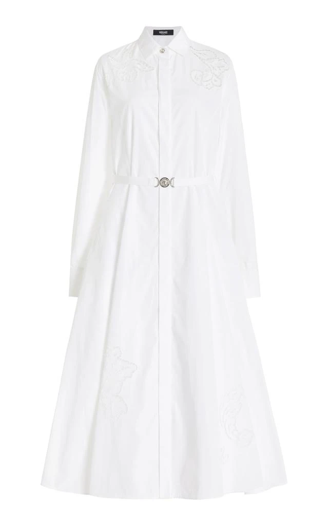 Versace Versace - Belted Embroidered Cotton-Poplin Midi Dress - White - IT 42 - Moda Operandi 1