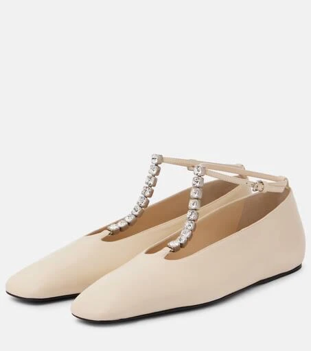 Jil Sander Crystal-embellished leather ballet flats 5