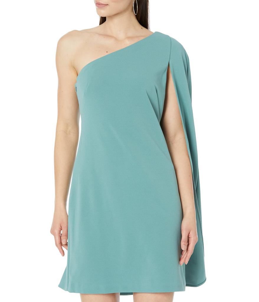 Adrianna Papell Stretch Crepe One Shoulder Sheath Dress with Cape Detail