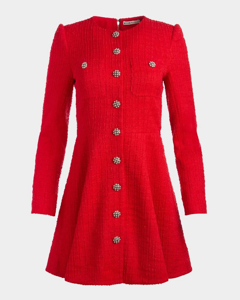 Alice + Olivia Shiloh Long-Sleeve Tweed Mini Dress 1