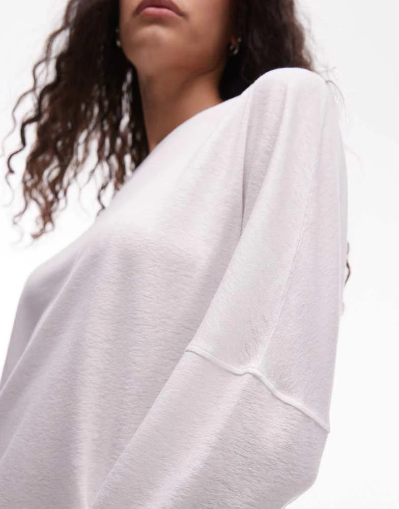 ARKET ARKET linen blend relaxed top with seamed long sleeves in white 2