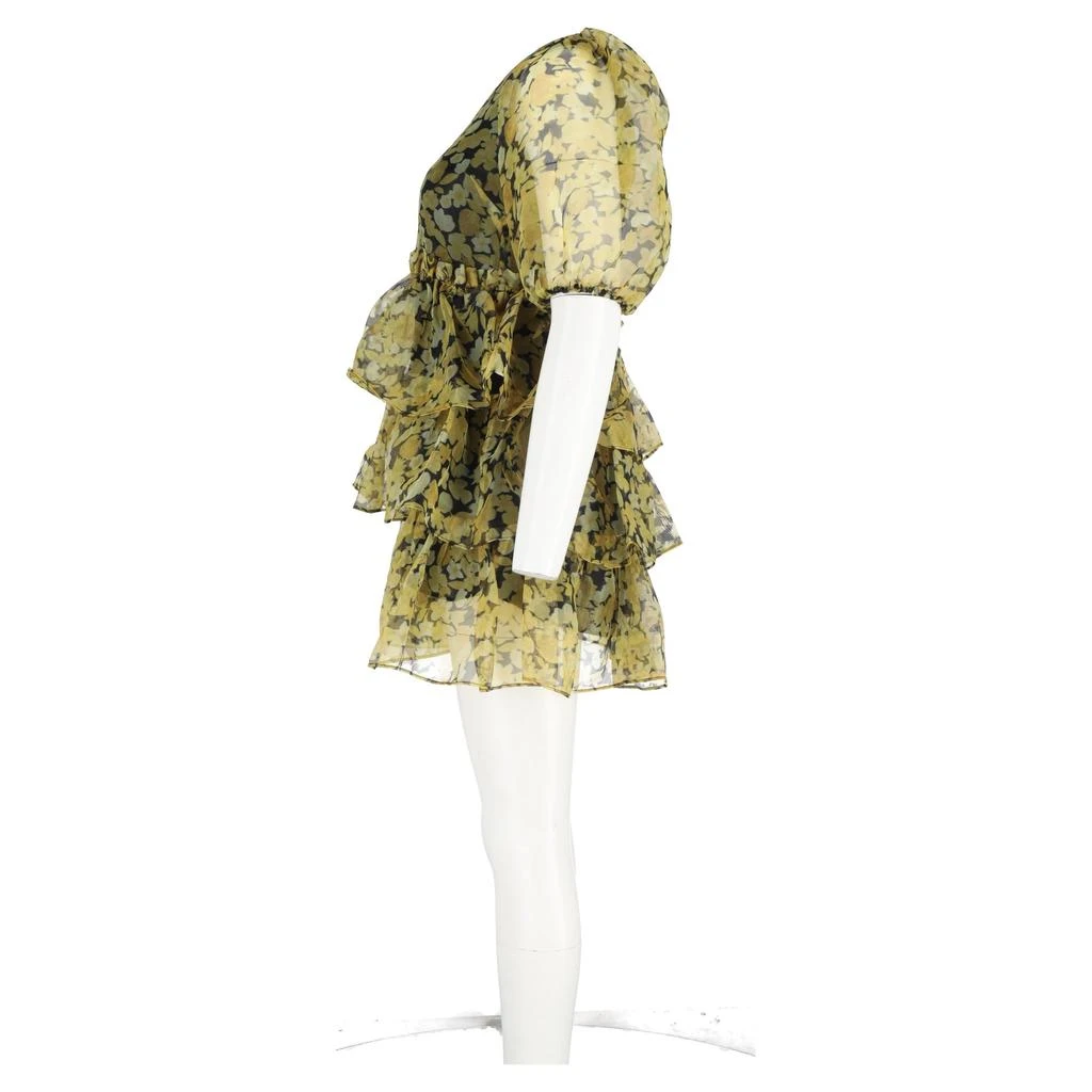 Ganni Ganni Ruffled Tiered Floral-Print Organza Mini Dress In Yellow Polyester 5