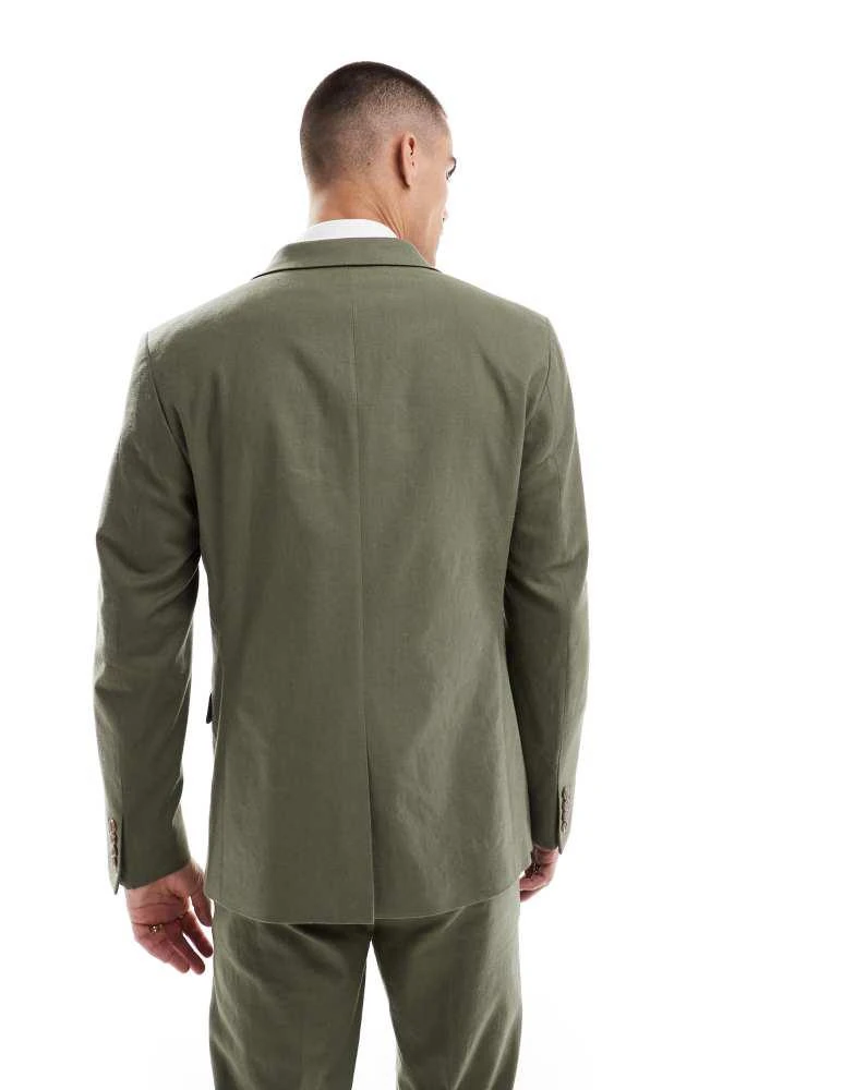 ASOS ASOS DESIGN linen blend double breasted slim suit jacket in green - MGREEN 2