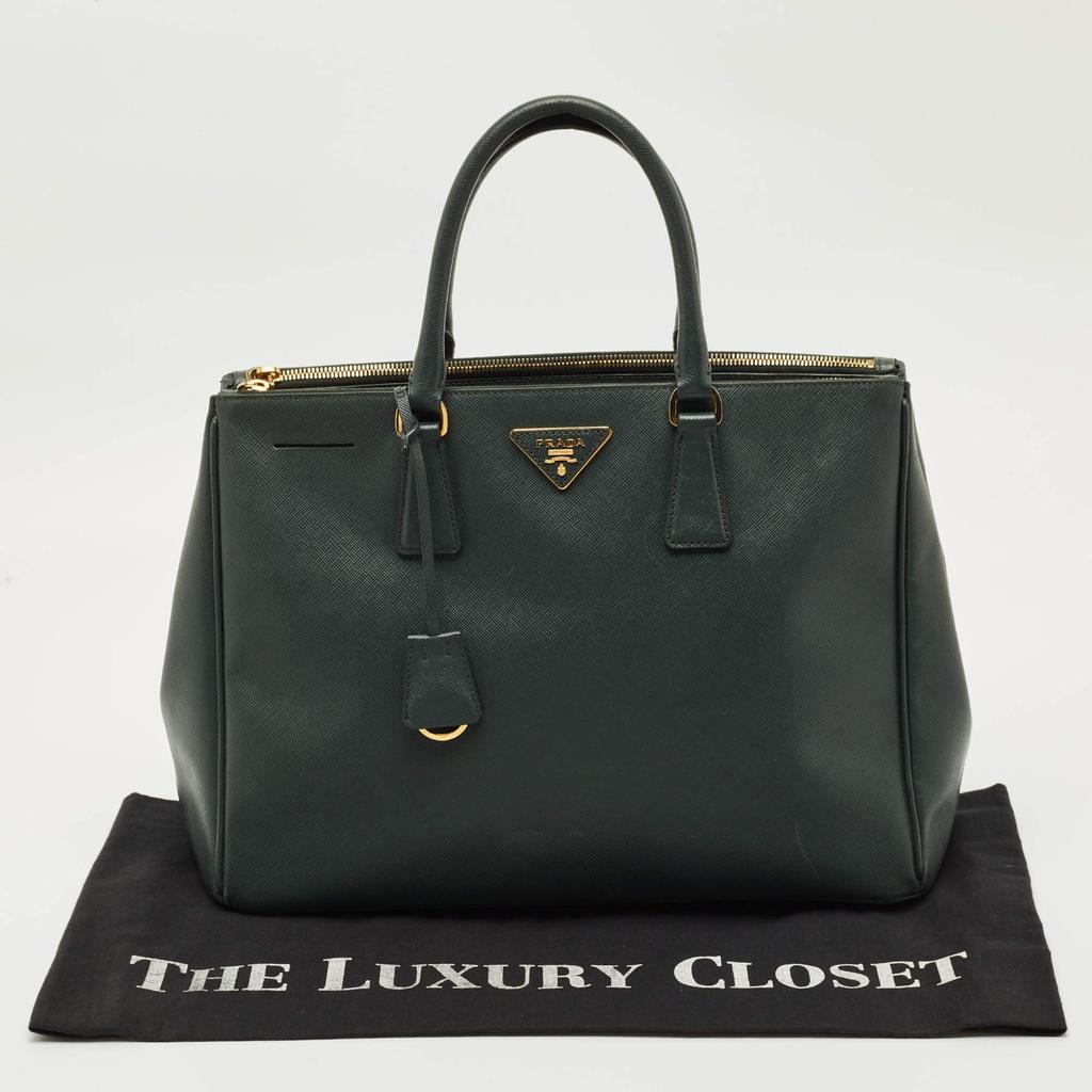 Prada Dark Green Saffiano Lux Leather Large Galleria Double Zip