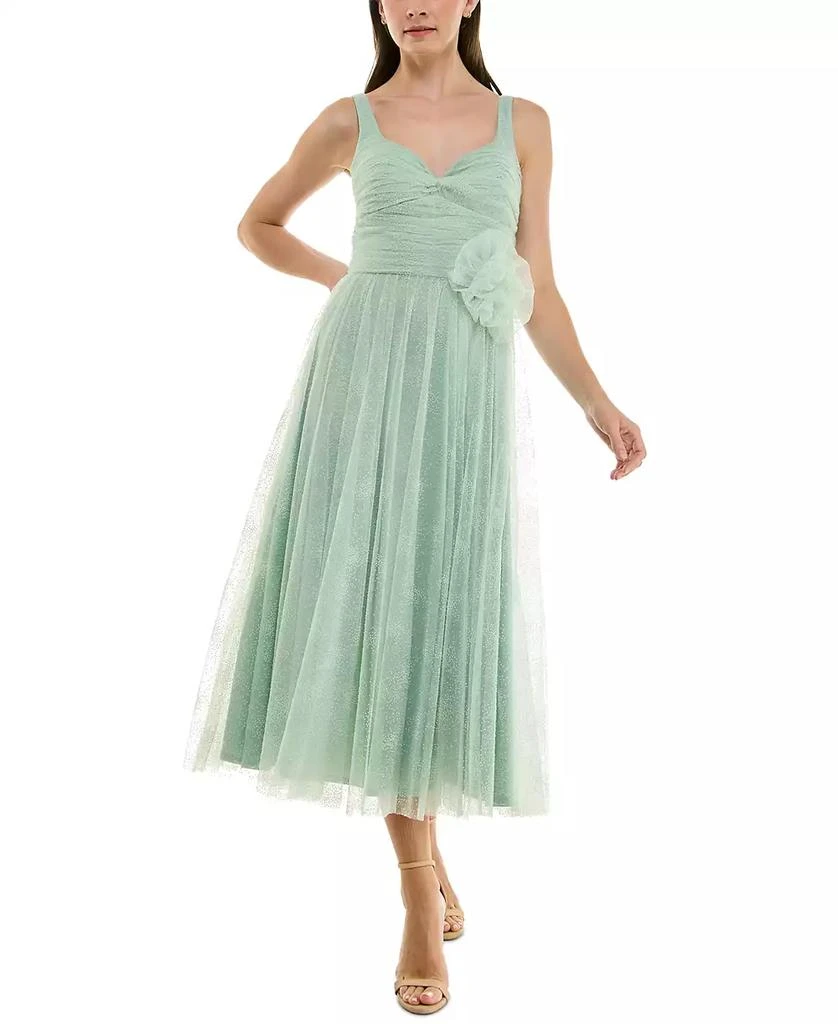 Taylor Women's Flocked Dot Rosette-Trim Midi Dress 1