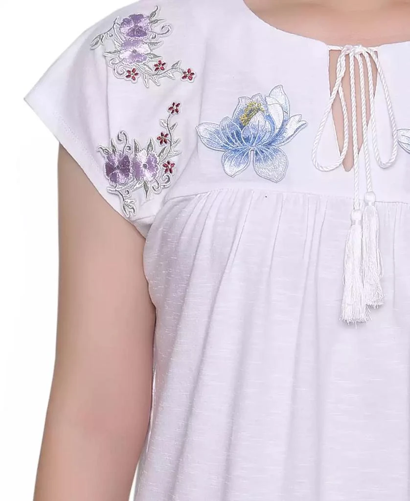 NY Collection Women's Embroidered Yoke Extended Sleeve Top 4