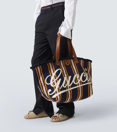 Gucci Gucci Script Large striped tote bag 3