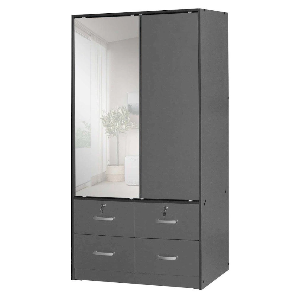 Woodpeckers Furniture and Mattress Double Sliding Door Wardrobe with Mirror