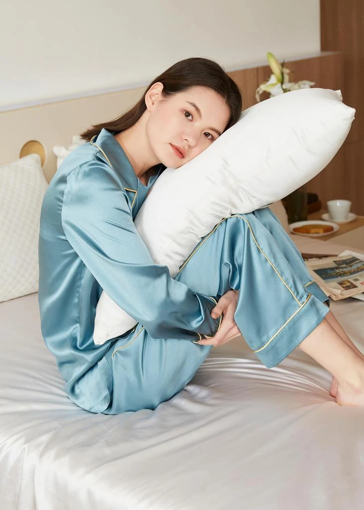 LILYSILK Women's 22MM Gold Piping Silk Pajamas Set 3