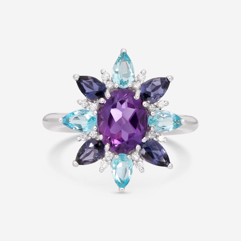 Giloro Giloro 18K White Gold Diamond Amethyst, Aquamarine, & Sapphire Statement Ring P4942-108