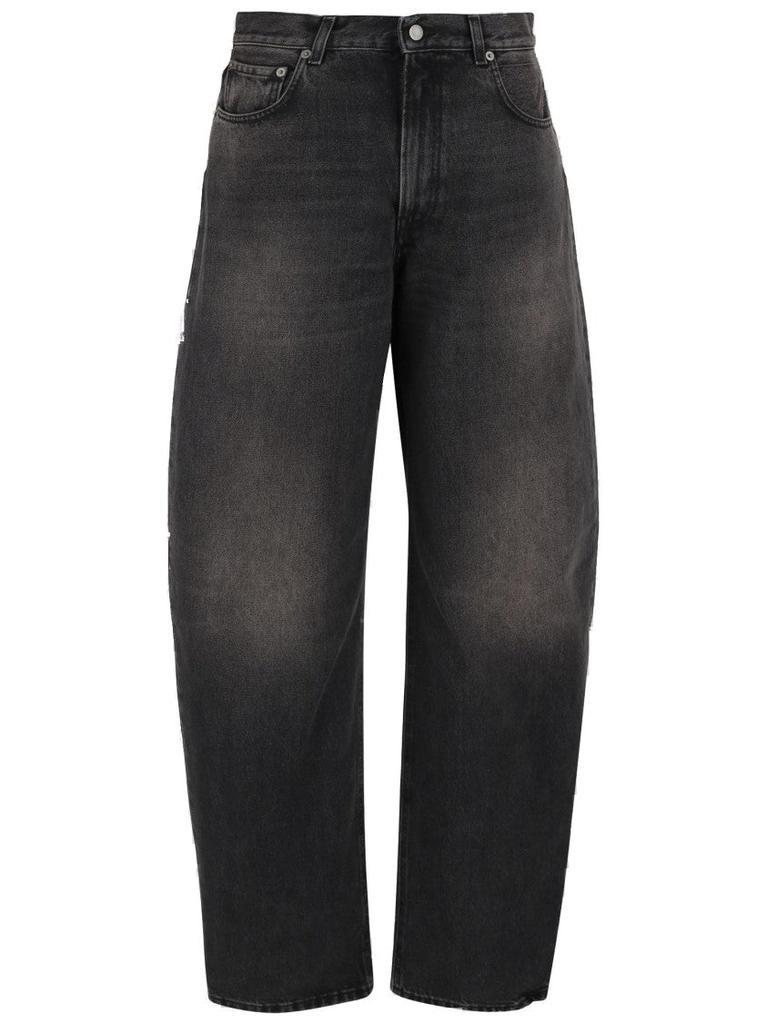 デニム・ジーパン Haikure Wide-Fit Black Organza Overlay Pants Haikure Wide-fit Black Organza Overlay Pants In Grey | ModeSens