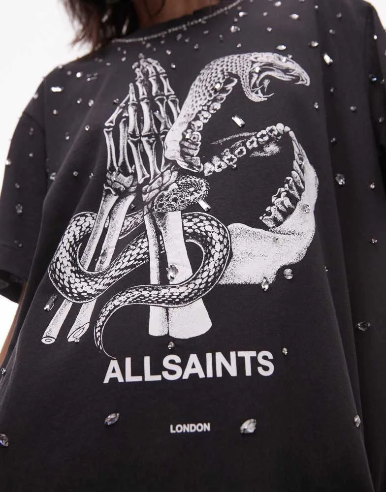 ALL SAINTS AllSaints embellished T-shirt dress in black 3