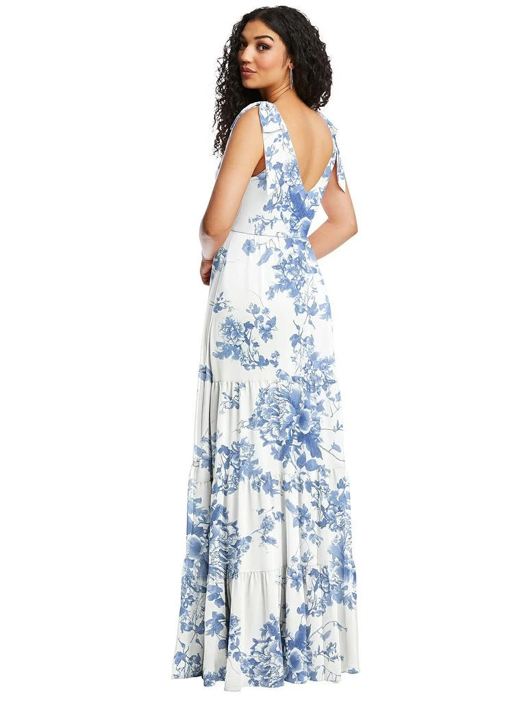 Social Bow-Shoulder Faux Wrap Maxi Dress with Tiered Skirt 2