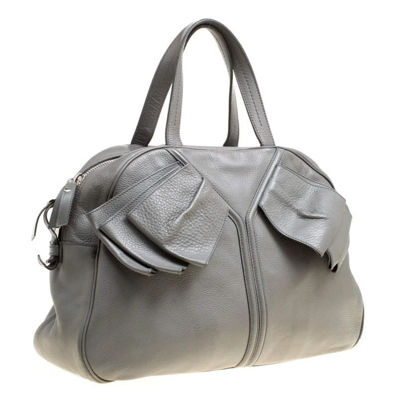Yves Saint Laurent Yves Saint Laurent Grey Leather Large Obi Bowler Bag 3