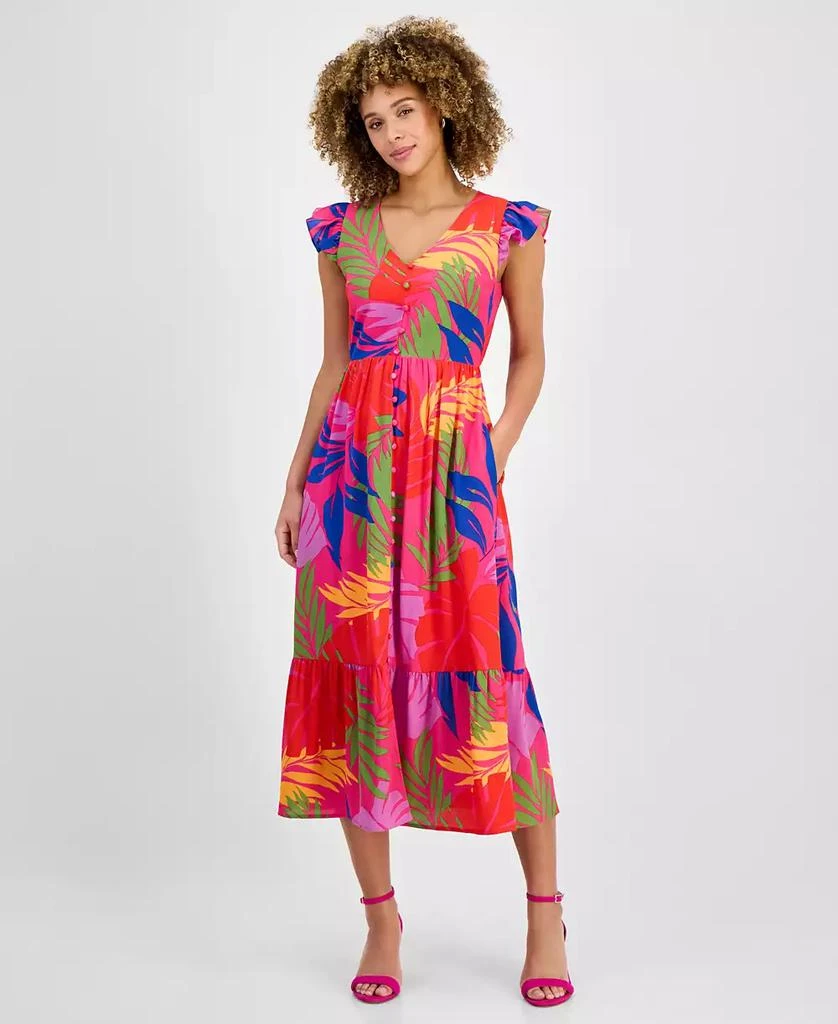 Sandra Darren Women's V-Neck Flutter-Sleeve Midi Dress 1