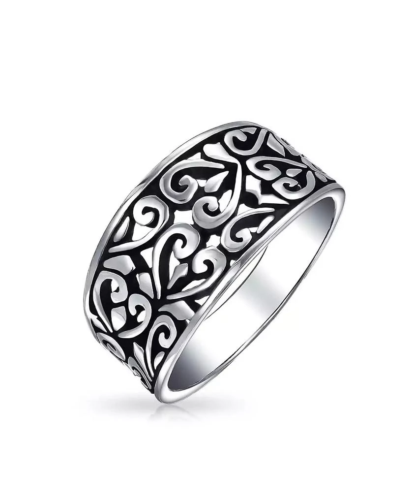 Bling Jewelry Vine Scroll Oxidized .925 Sterling Silver Open Swirl Leaf Heart Wide Band Ring