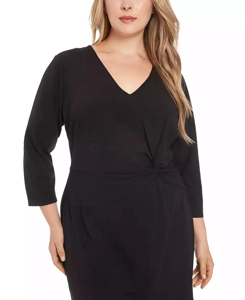 London Times Plus Size Side-Knot 3/4-Sleeve Dress 4
