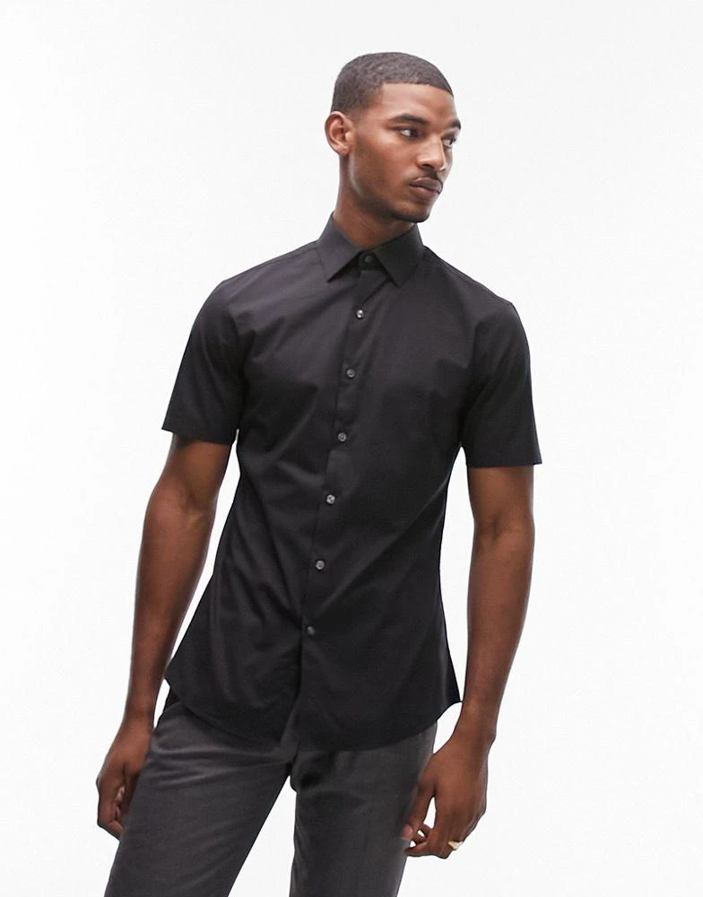 Topman Topman short sleeve formal slim fit shirt in black 1