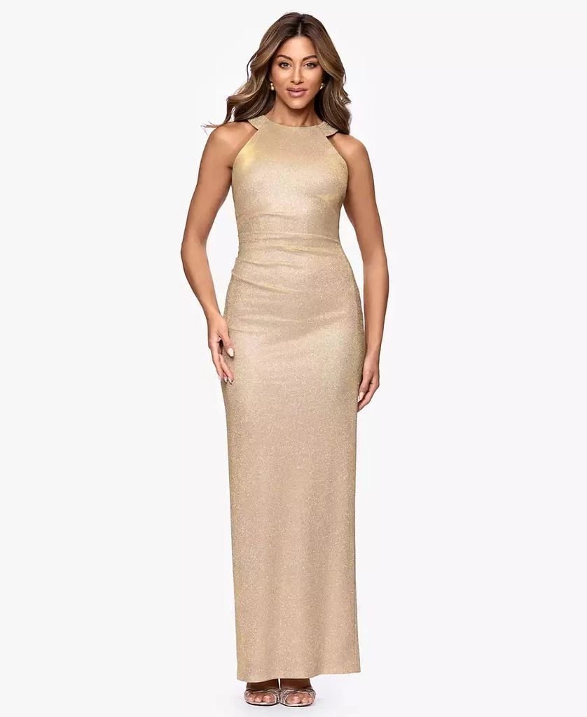 XSCAPE Women
s Metallic Halter Neck Ball Gown