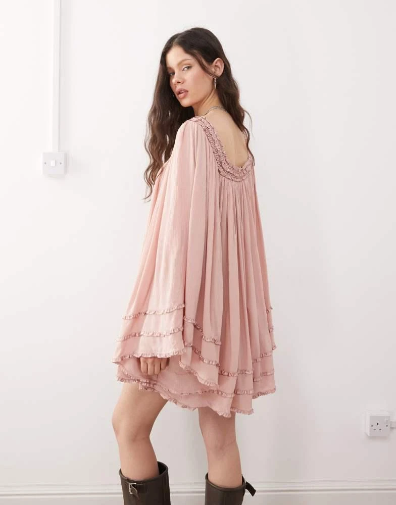 Miss Selfridge Miss Selfridge square neck flared sleeve mini dress in dusky pink 3