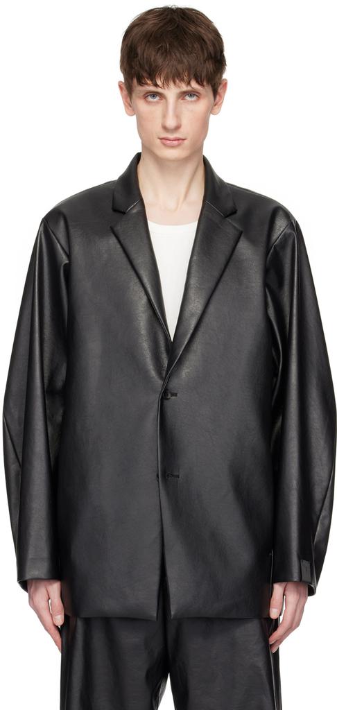 n.hoolywood Black Padded Shoulder Faux-Leather Blazer