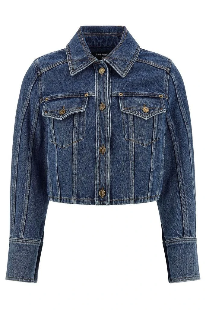 Balmain Balmain Cropped Faded Denim Jacket from Cettire
