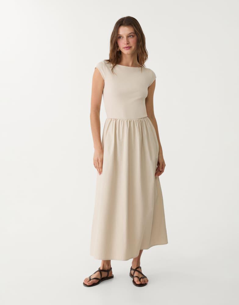 Stradivarius Stradivarius contrasting midi dress in stone