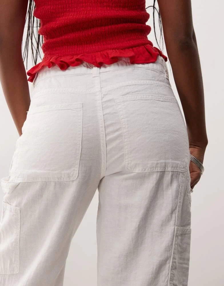 Weekday Weekday loose carpenter linen blend trousers in white 3