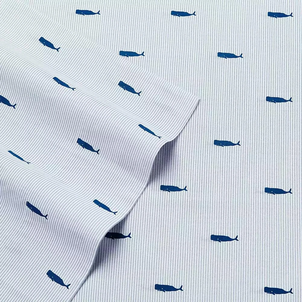 Nautica Whale Stripe Cotton Percale 4-Piece Sheet Set, King 2
