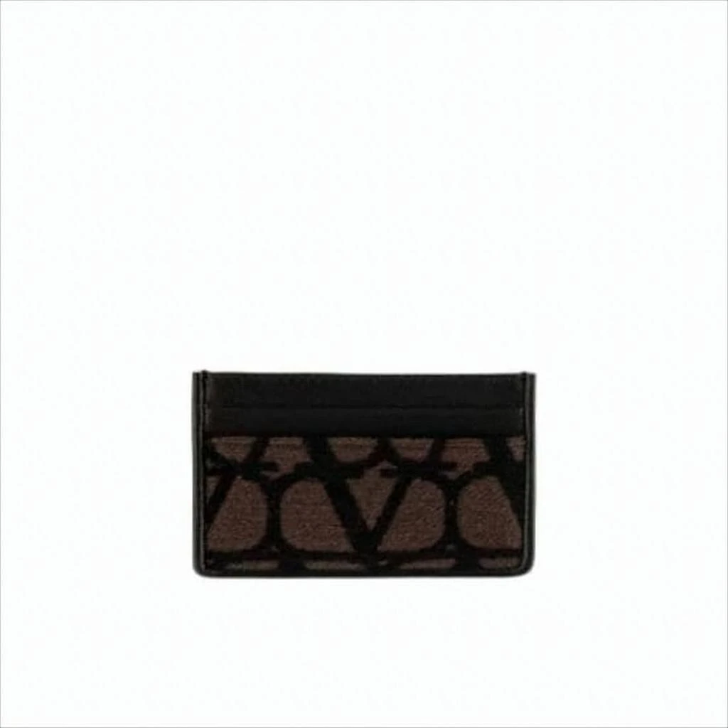 Valentino Textured Fabric and Leather Card Wallet