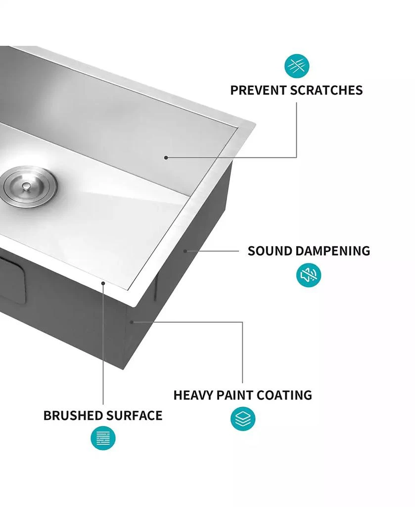 Flynama 28x18x9inch 16 Gauge 304 Stainless Steel Undermount Single Bowl Kitchen Sink with Drain Assembly No Additional Accessories 6