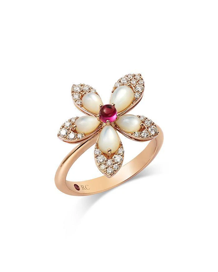Roberto Coin 18K Rose Gold Tiare Mother of Pearl, Rubellite,
Diamond Flower Ring