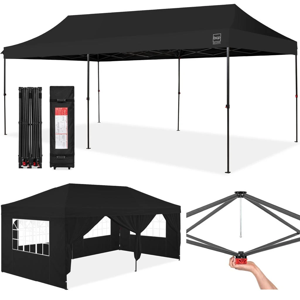 Best Choice Products 10x20ft Party Tent Pop Up Canopy Easy Setup w/ 1-Button Setup, Wheeled Case, 4 Weight Bags - Black 1