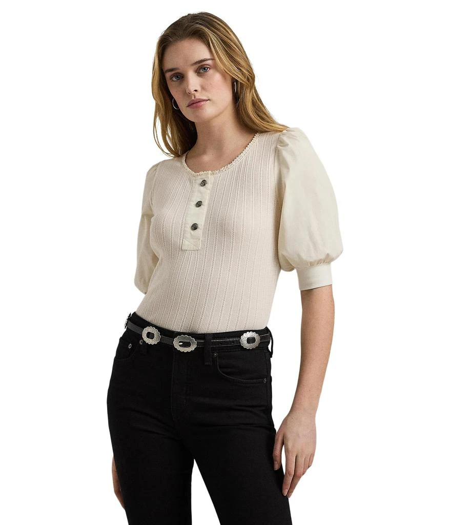 Ralph Lauren Pointelle Puff Sleeve Henley Tee 1