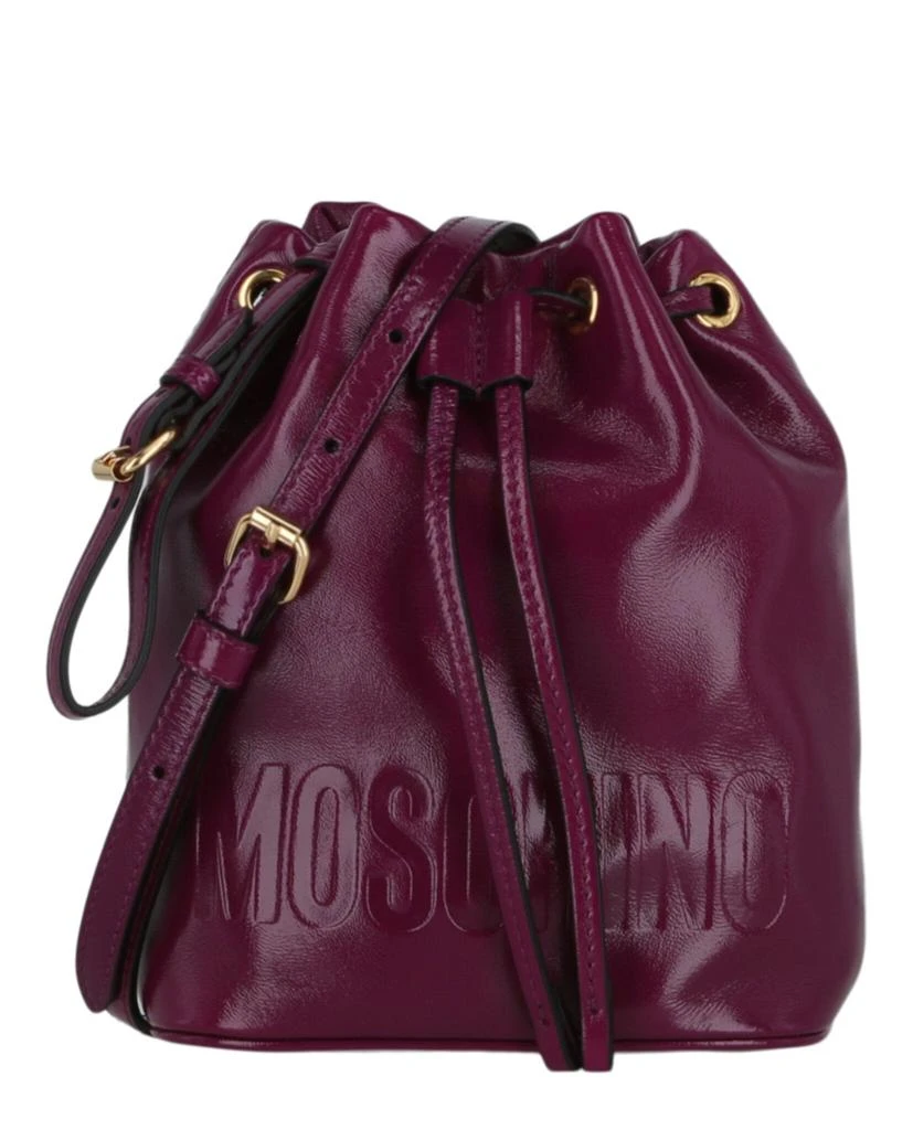 Moschino Logo Embossed Coated Leather Bucket Bag 1