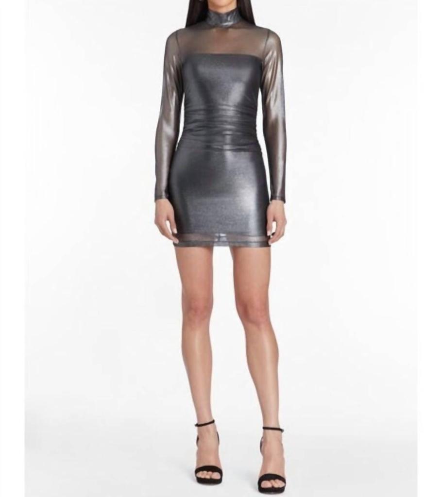 Amanda Uprichard Long Sleeve Dominque Mini Dress In Metalic Mesh