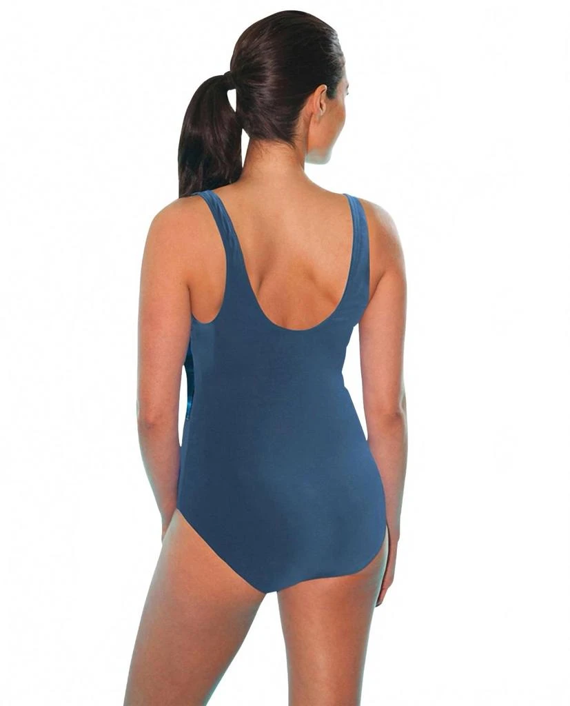 TYR Chlorine Resistant Block Scoop Neck One Piece Swimsuit In Tramonto Steel 2