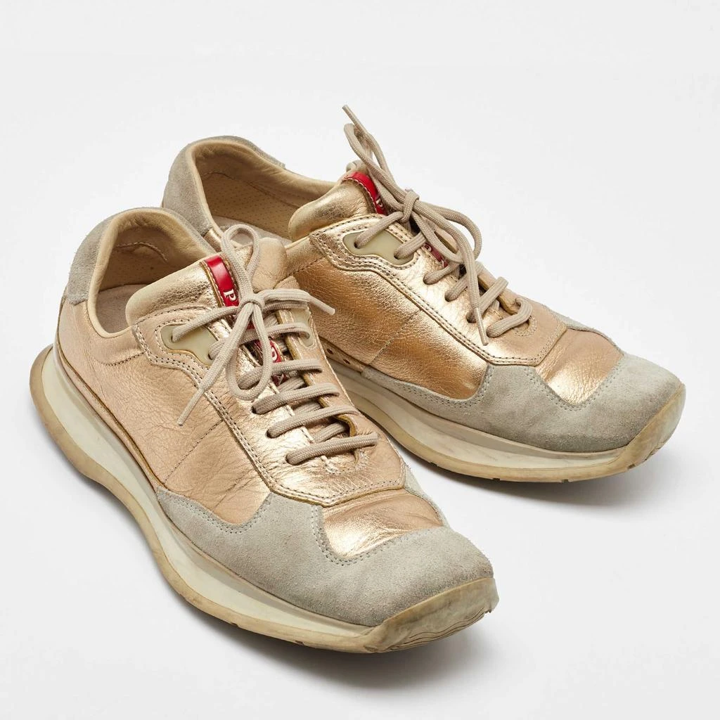 Prada Prada Sport Beige/Gold Leather and Suede America's Cup Low Top Sneakers Size 39.5 4