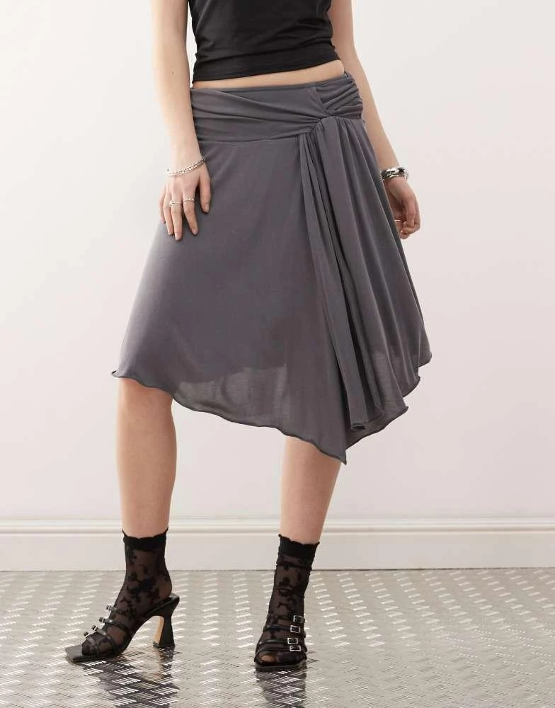 Motel Motel harlan slinky asymmteric midi skirt in grey 3