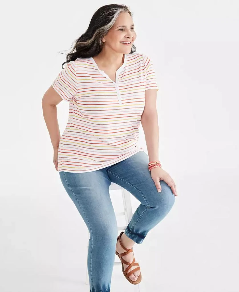 Style & Co Plus Size Printed Short-Sleeve Henley Top, Created for Macy's 1