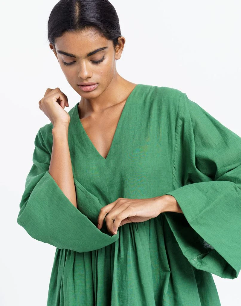 Madewell World of Crow Basil Green Gathered Midi Dress 4
