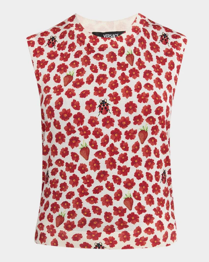 Versace Strawberry Garden Print Silk Knit Tank Top 1