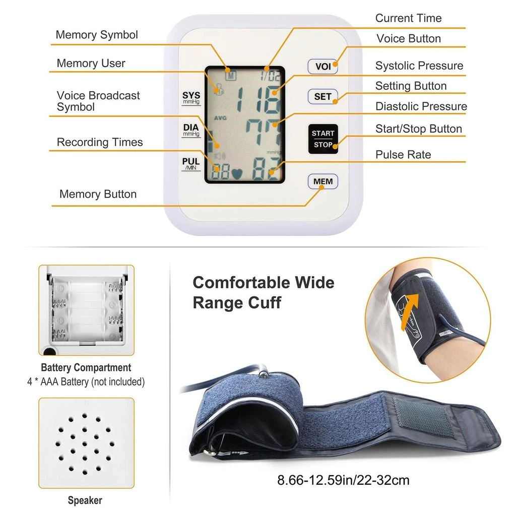 VANDL Arm Blood Pressure Monitor with Adjustable Cuff (8.7in-12.6in) Irregular Heartbeat Detector 3