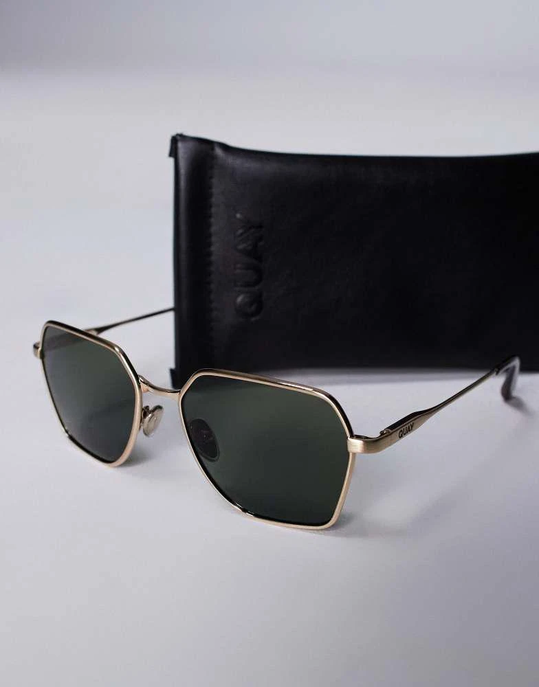 Shop Quay world tour hexagonal metal sunglasses in gold with  display picture 2