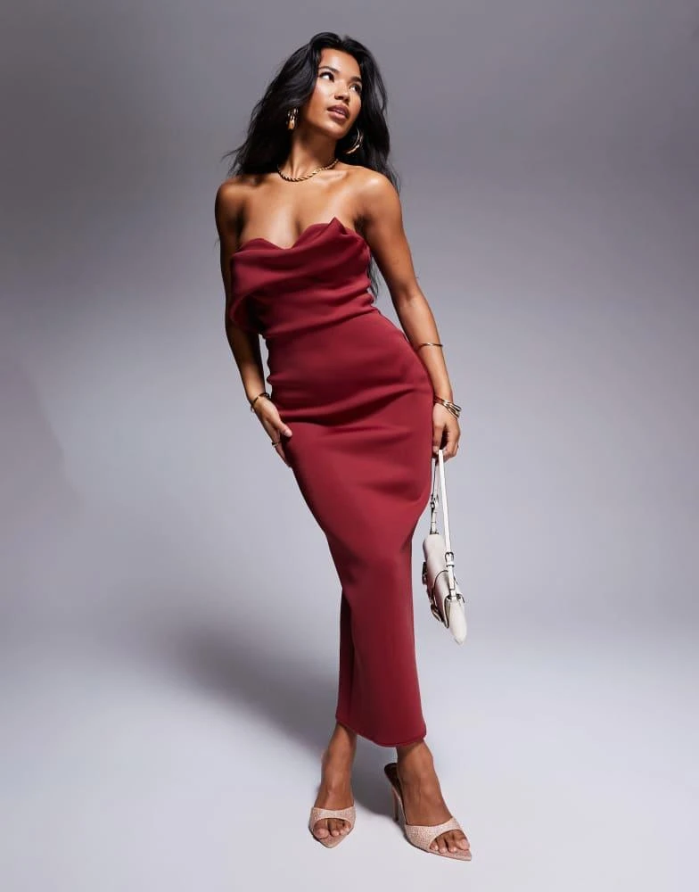 Shop ASOS DESIGN structured bust detail midi dress in burgundy in
