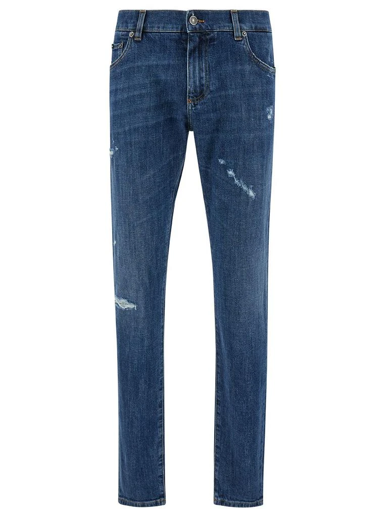 Dolce & Gabbana Dolce & Gabbana Logo Plaque Distressed Skinny Jeans from Cettire